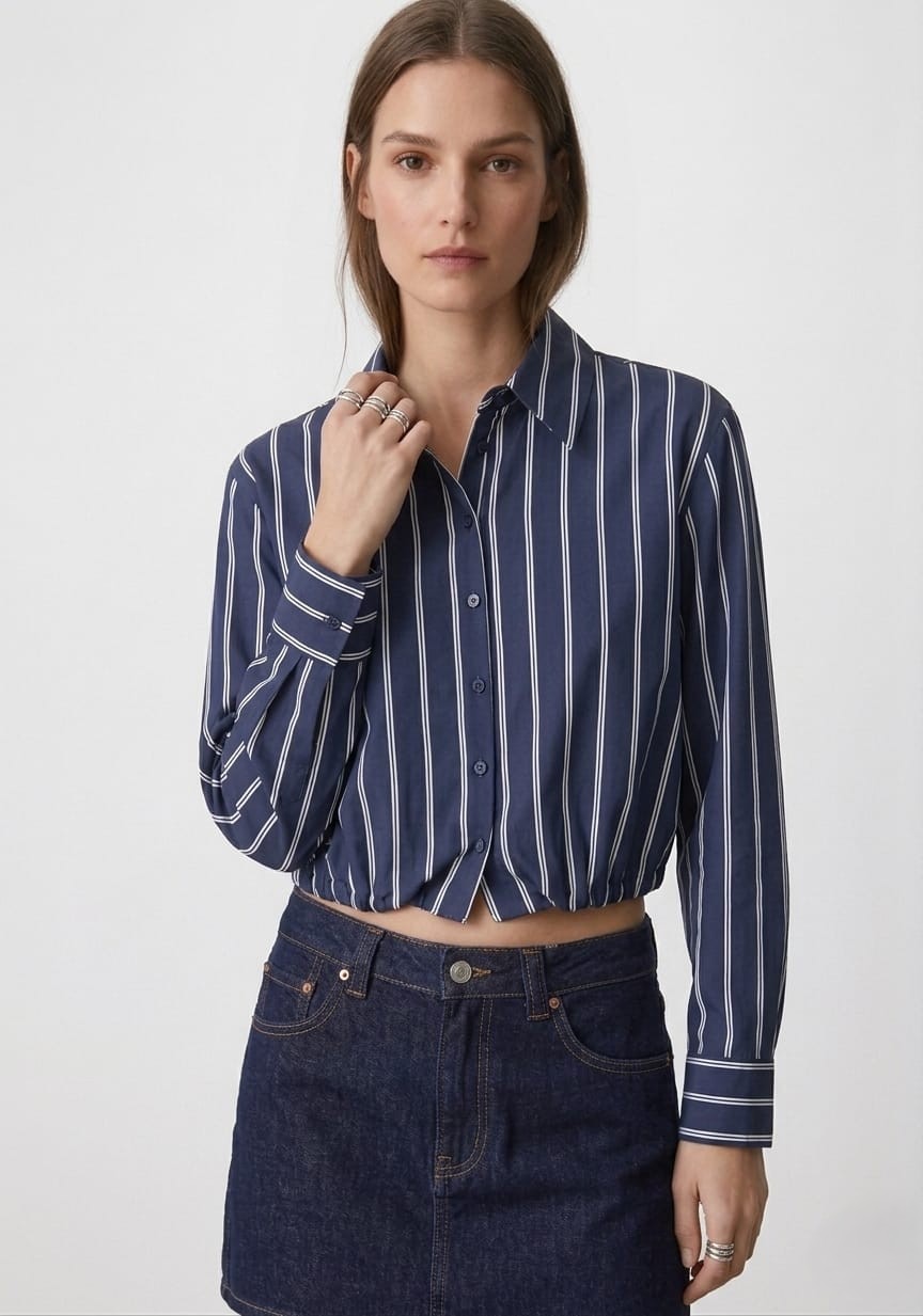 BELİ LASTİKLİ ÇİZGİLİ CROP GÖMLEK